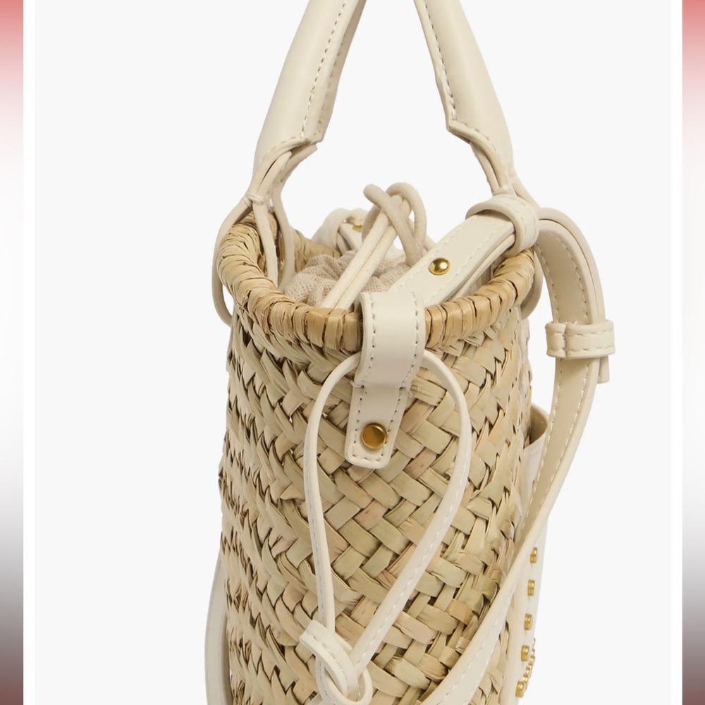 Woven Straw Tote with Cream Leather Trim - Picture 4 of 6